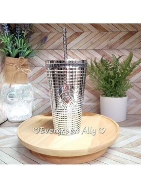 Starbucks Chrome Metallic Silver Grid Bling Tumbler Grande 16oz